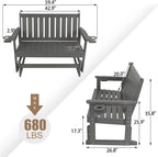 Poly Lumber Patio Glider, HIPS Material Weather-Resistant Swing Bench for Outdoor Porch Garden, Gray