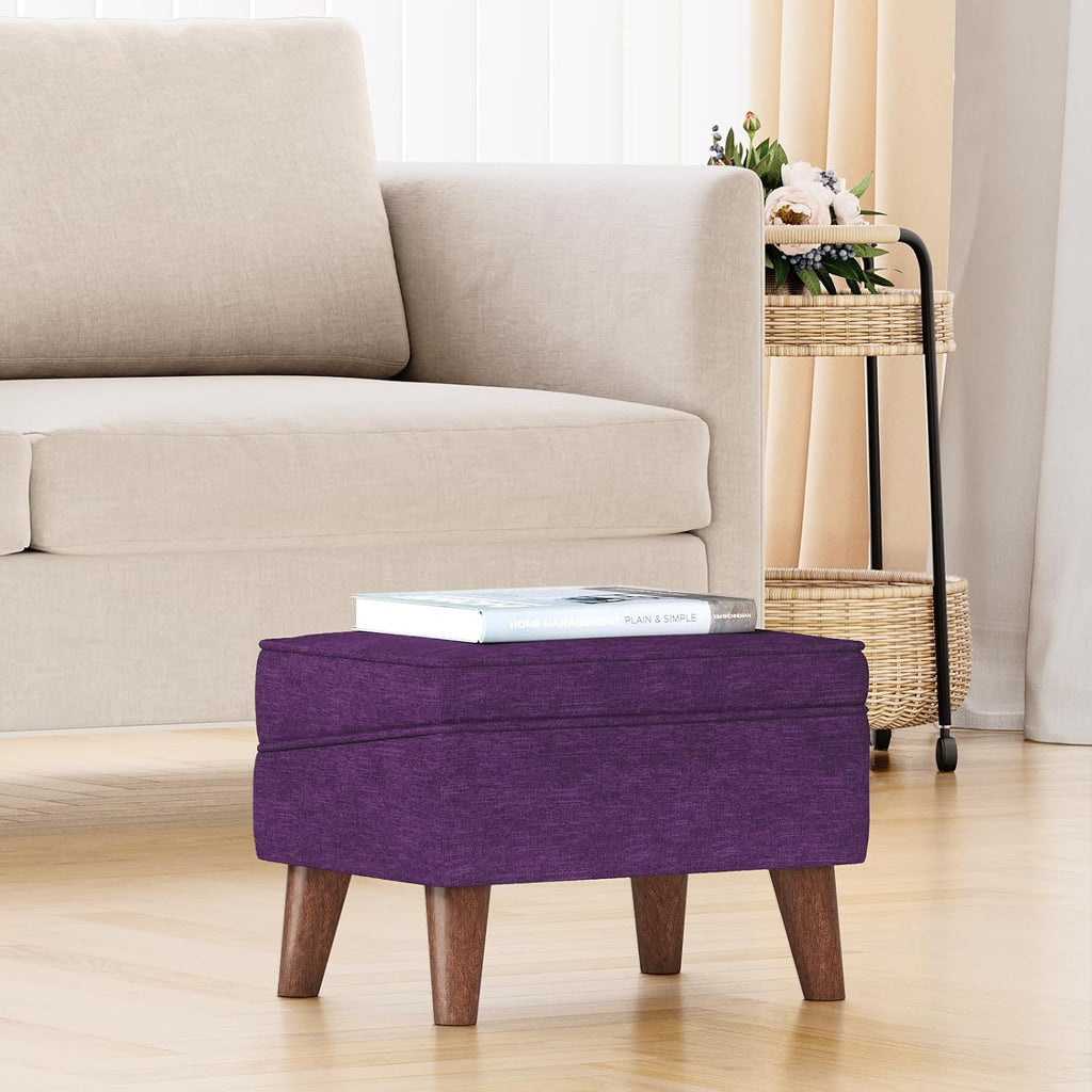 FAGAGA Storage Ottoman, Small Foot Stool Ottoman with Adjustable Lid | Sturdy Wood Legs, Modern Foot Rest for Living Room, Bedroom, Couch, Enterway, Purple