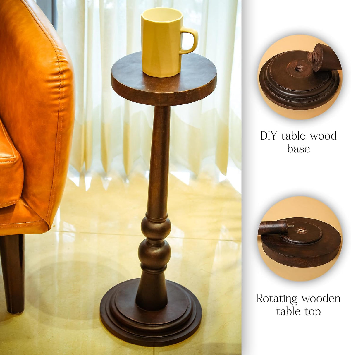 HOMORA DIY Wooden Plant Stand – Rustic Tall Side Table with Easy Assembly – Vintage Accent Table for Living Room, Bedroom, Office, Christmas, New Year, Thanksgiving