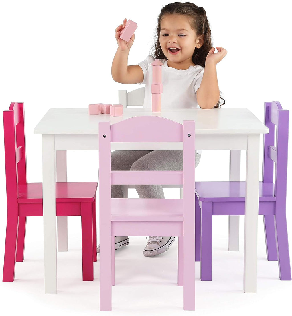 Humble Crew Kids Table, 4 Chairs & 12 Bin Toy Organizer Set, White/Purple/Pink