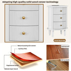 Round End Table with Charging Station, Wood Side Table with Storage for Small Spaces, White Nightstand with 3 Drawers, Couch Side Cabinet Bedside Table for Living Room/Bedroom/Corner