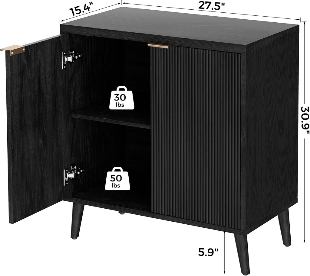 Homleke Buffet Cabinet with Storage, Modern Fluted Accent Sideboard with Doors & Adjustable Shelf, Buffet Table Entryway Cabinets for Living Room, Kitchen, Dining Room, Hallway, Black