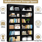 Gyfimoie 70.8’’ Tall Bookshelf and Bookcase, 7-Tier Double Wide Bookcase Modern Large Open Display Shelves with Curved Baffle for Home Office Living Room (Black)