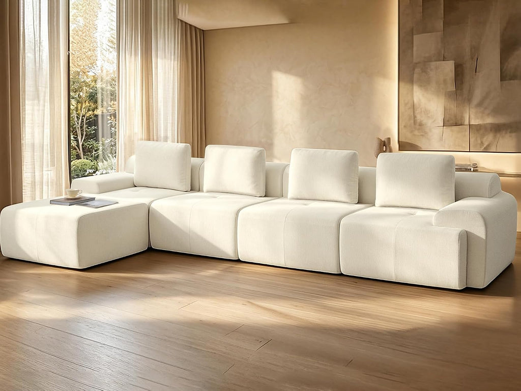159" L Shaped Oversized Couch, Comfort Cloud Sectional Couches for Living Room, Modular Sofa High Back & Extra Deep Seat, No Assembly, Chenille (Warm White, 159 inch-L Shaped（4+1）)
