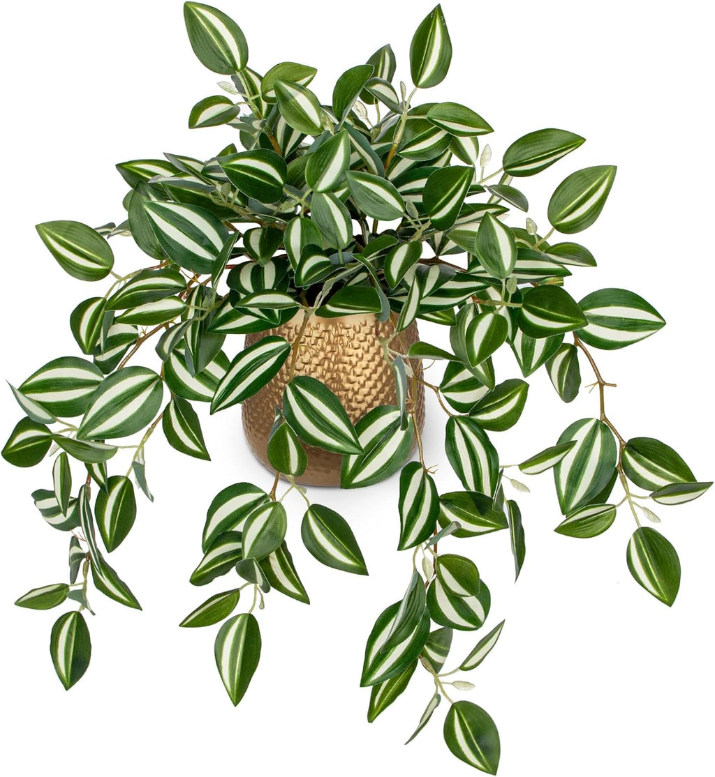 Briful Faux Plants Indoor 17.7in Fake Watermelon Peperomia Plant in Gold Pot with Realistic Silk Green Leaves Artificial Potted Plant for Home Office Table Shelf Desk Modern Room Decor