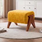 Linen Padded footstools Mid Century Modern Ottoman with Wood Frame, Lounge Upholstered Ottoman, Reading Chair, Sturdy Base, Suitable for Resting Your feet on a Lounge Chair Yellow