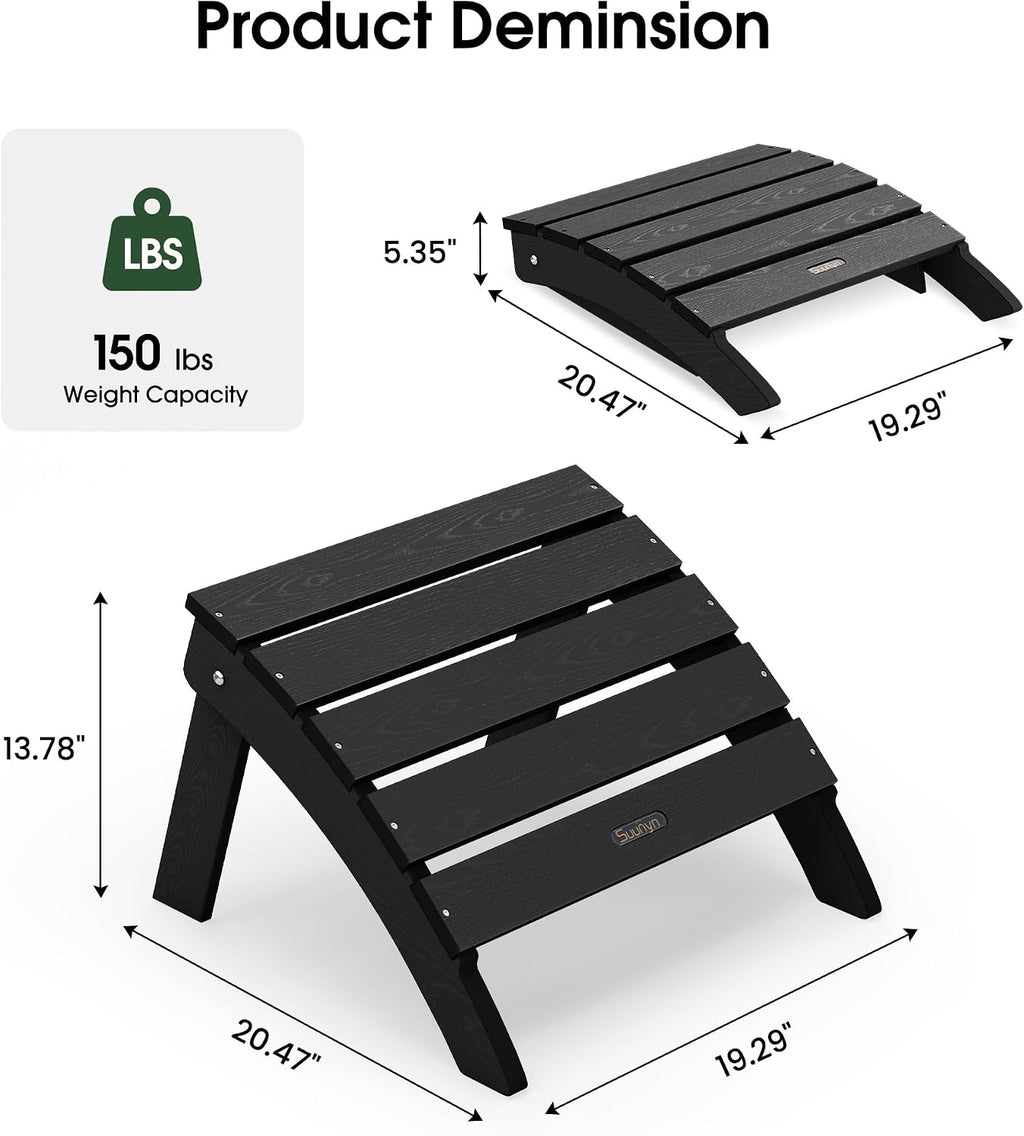 Adirondack Ottoman Footrest for Adirondack Chair, All-Weather HDPE Outdoor Foot Stool, Folding Patio Ottoman for Lawn, Garden, Deck, Backyard, Black