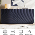 LKTART 59" Sideboard Buffet Cabinet with Storage, 4 Doors Modern Accent Storage Sideboard, Floor Cabinet Buffet with Spiral Grain for Kitchen, Living Room (Blue)