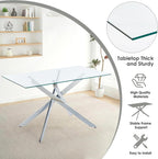 5-Piece Dining Table Set for 4, Modern Rectangular Glass Table with 4 Upholstered Leather Chairs, Space-Saving Dining Room Furniture Table & Chair Sets for Small Spaces&Apartment(White&Silver)