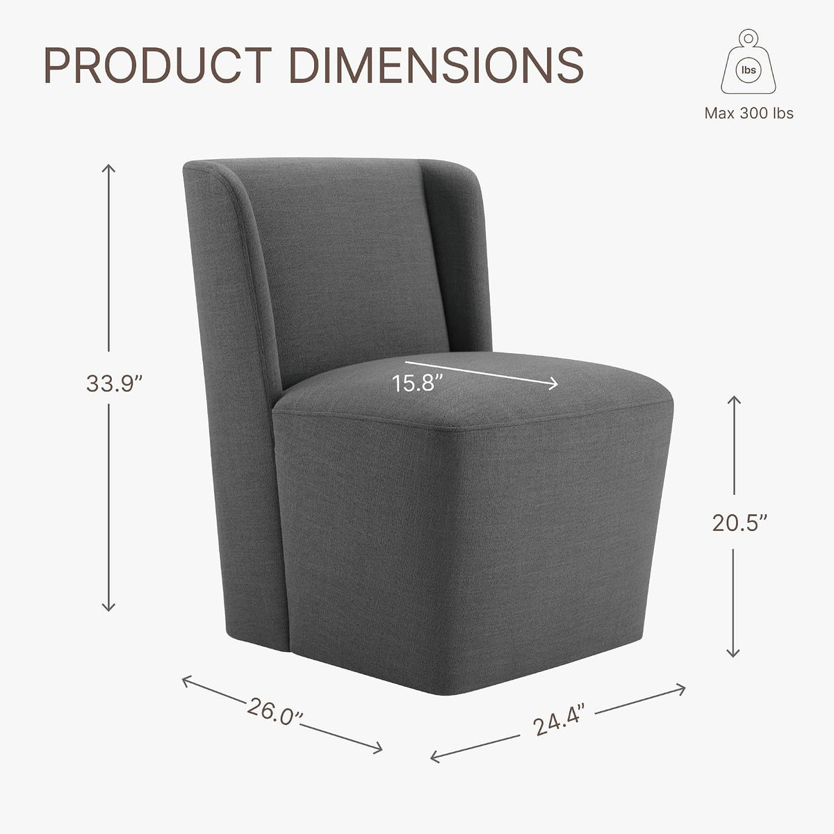 KISLOT Dining Chairs with Casters No Assembly Upholstered Wingback Single Sofa Armless Deskchair for Bedroom Waiting Room Kitchen Diningroom