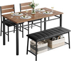 IRONCK Dining Table Set for 4, Kitchen Table with Upholstered Bench and 2 Chairs, Kitchen Table and Chairs Set for Small Space, Apartment, Walnut