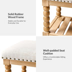 HULALA HOME Entryway Bench with Soild Wood Shelf, 58" Upholstered Shoe Storage Bench with Spindle Legs, Nailhead Trim Detail for Bedroom, Living Room, Hallway, Ivory