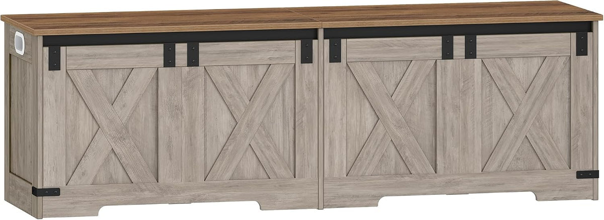 Hzuaneri 59" Farmhouse Storage Chest and Bench | 70 Gal | 330lb Seat | Soft-Close Hinges | Greige Wooden | Shoe and Blanket Storage for Bedroom, Living Room, Entryway | Easy Assembly | SB15005X