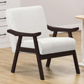 COMHOMA Accent Chair, Mid Century Modern Chair with Solid Wood Armrest, Comfy Upholstered Reading Armchair for Living Room, Bedroom, Balcony (Brown Curved Armrests, Beige)