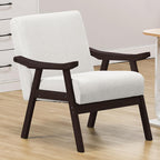 COMHOMA Accent Chair, Mid Century Modern Chair with Solid Wood Armrest, Comfy Upholstered Reading Armchair for Living Room, Bedroom, Balcony (Brown Curved Armrests, Beige)