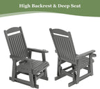Poly Lumber Patio Glider for One Person, with Cup Holders, High Backrest and Deep Contoured Seat, HIPS Material, All-Weather Resistant, Heavy Duty 700 LBS (Gray)