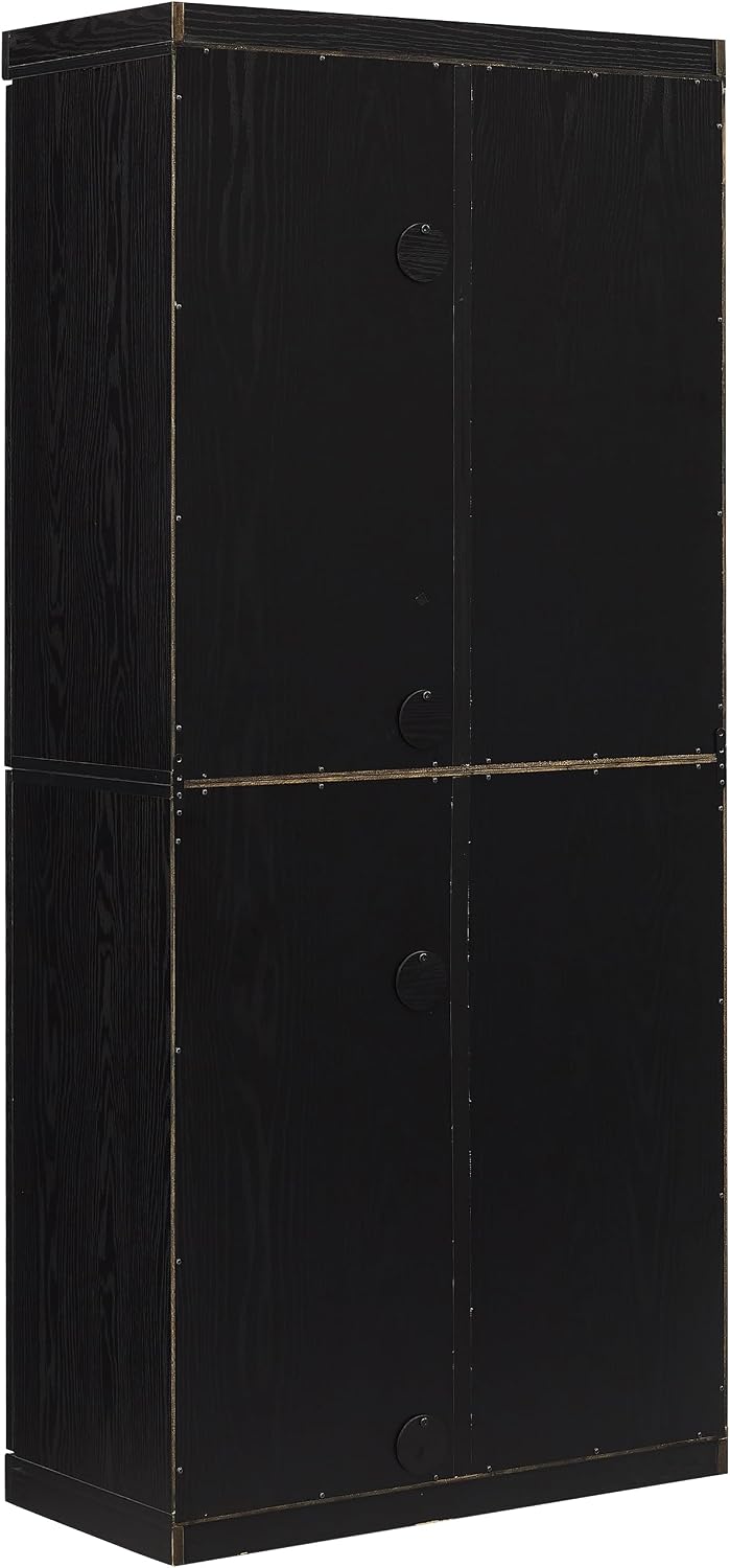 Crosley Furniture Essen Glass Door China Hutch Kitchen Pantry Storage Cabinet with Doors and Shelves, Black