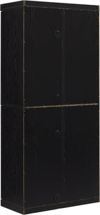 Crosley Furniture Essen Glass Door China Hutch Kitchen Pantry Storage Cabinet with Doors and Shelves, Black