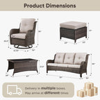 Belord 8 Piece Wicker Patio Furniture Set, Outdoor Swivel Rocker Chairs Set of 4 with Ottomans and Rattan Couch, All Weather Patio Conversation Furniture Set, for Pool,Yard Brown Wicker/Beige
