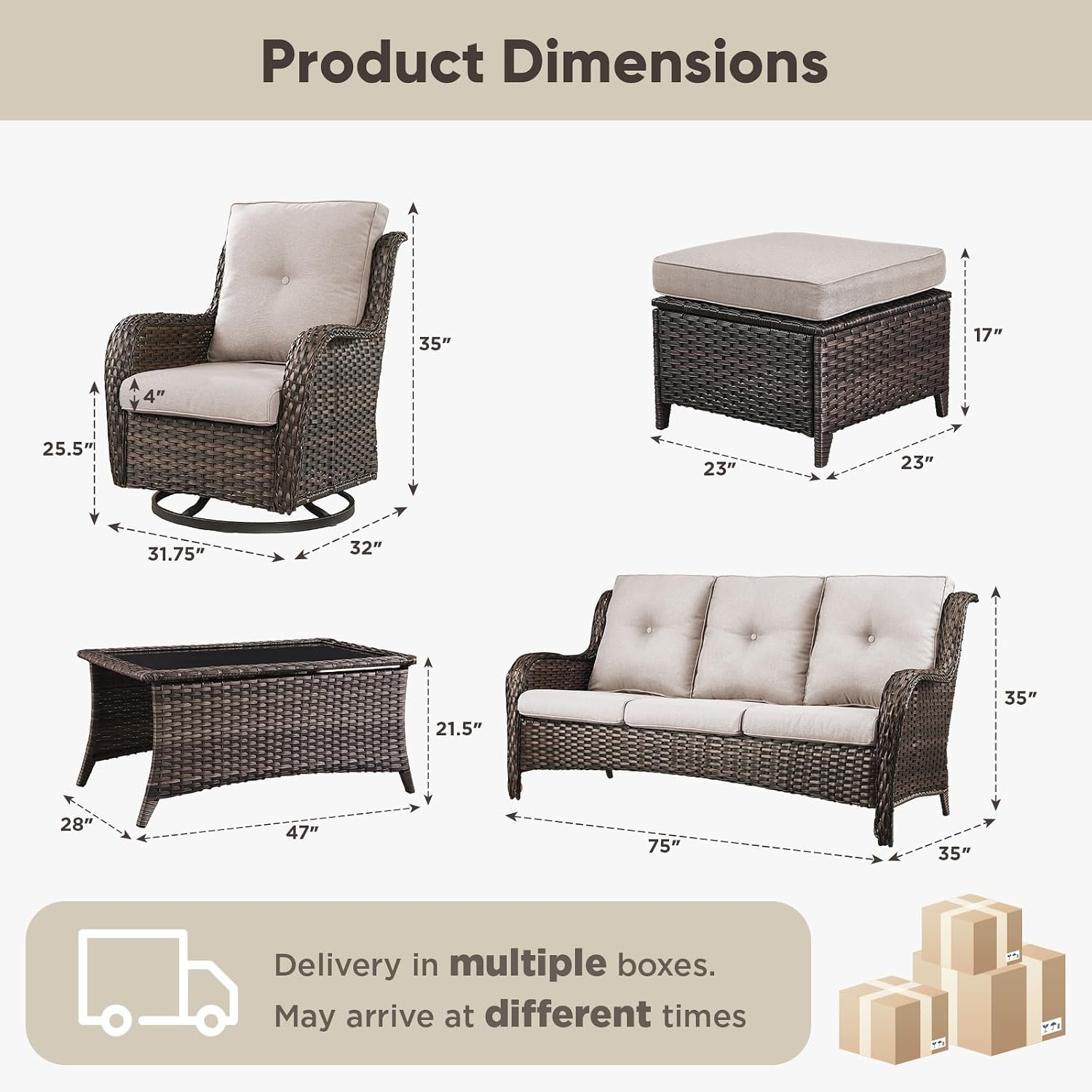 Belord 8 Piece Wicker Patio Furniture Set, Outdoor Swivel Rocker Chairs Set of 4 with Ottomans and Rattan Couch, All Weather Patio Conversation Furniture Set, for Pool,Yard Brown Wicker/Beige