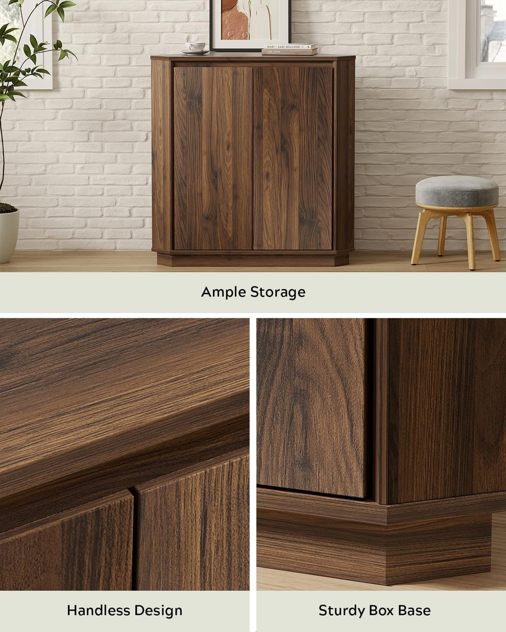 Corner Storage Cabinet, Small Corner Floor Cabinet with 2 Doors and 2-Tier Shelves, Modern Wooden Narrow Storage Organizer for Living Room, Kitchen, Pantry, Bathroom, Brown