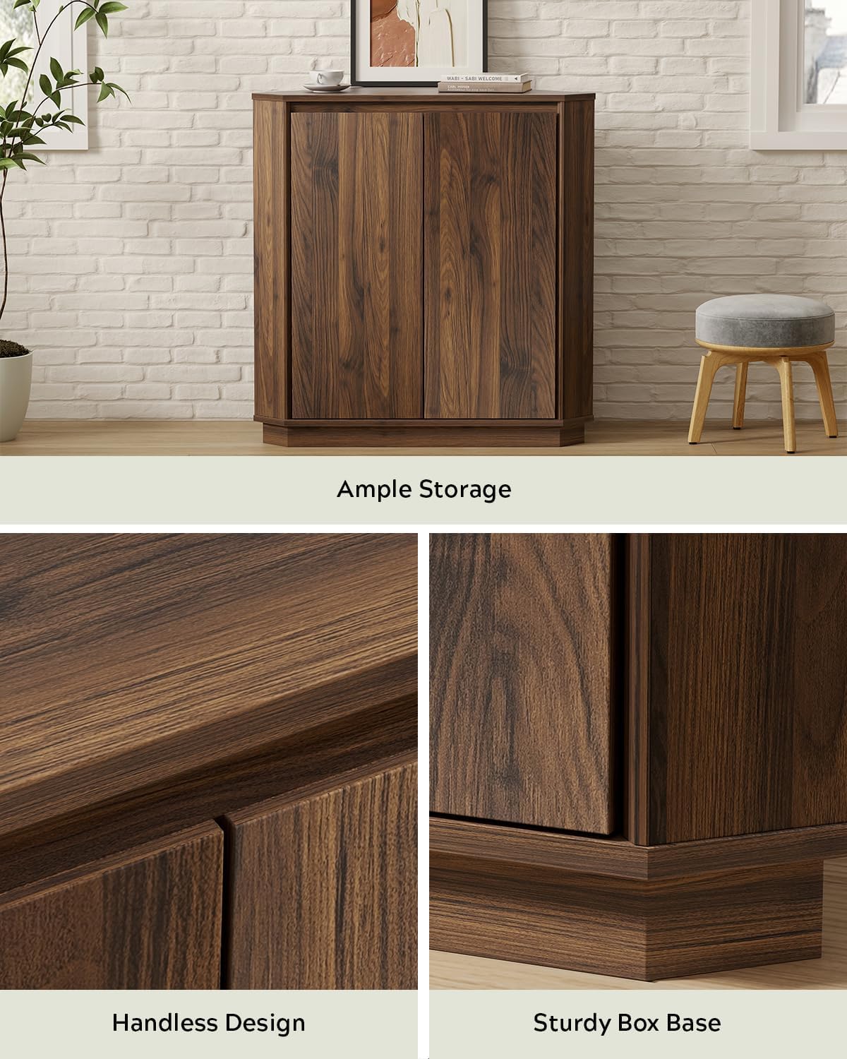 Corner Storage Cabinet, Small Corner Floor Cabinet with 2 Doors and 2-Tier Shelves, Modern Wooden Narrow Storage Organizer for Living Room, Kitchen, Pantry, Bathroom, Brown