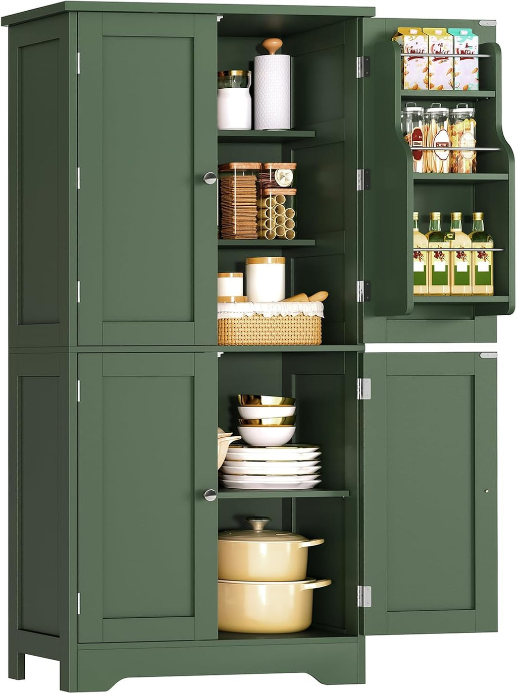 TEENFON 51" H Pantry Cabinet with 4 Doors, Kitchen Cabinet with 6 Door Shelves, Kitchen Pantry for Living Room, Dining Room, Bathroom, Green