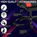 Gaming Chair with Footrest for Adults, PU Leather Massage Racing Video Game Chair w/Lumbar Support for Men Women, Ergonomic Computer Gamer Chair for Home Office, Height Adjustable, Red