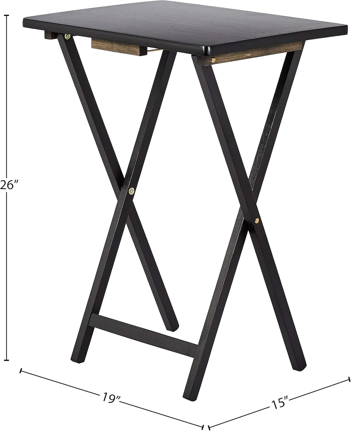 Amazon Basics Portable Foldable TV Tray Table with Storage Rack, Space-Saving Design, 15" x 19" x 26", Black, 4-Pack