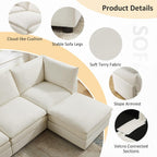 VANOMi U Shape Modular Sectional Sofa Couch for Living Room, Oversized Modern Sleeper Cloud Couch with Deep Seat Double-Layer Thick Cushion Ottoman, Convertible Upholstered Sofa Set, Ivory White