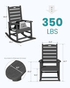 SERWALL Outdoor Rocking Chair Set of 2, Oversized Rocking Chair with Footboard for Adults, HDPE All Weather Resistant Rocking Chairs for Patio, 350lbs Weight Capacity, Gray