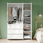 VOWNER 71" Armoire Wardrobe Closet with 3 Drawers and Mirror | Clothing Storage Cabinet with Hanging Rod, 4 Doors Wooden Wardrobe Cabinet for Bedroom, Large Capacity Storage