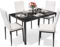 Dining Table Set for 4, Kitchen Table and Chairs Set of 4, 5 Piece Modern Dining Room Table Set with Tempered Glass Top and PU Leather Chairs for Small Space, Apartment, Poker