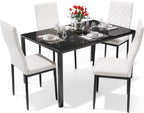 Dining Table Set for 4, Kitchen Table and Chairs Set of 4, 5 Piece Modern Dining Room Table Set with Tempered Glass Top and PU Leather Chairs for Small Space, Apartment, Poker
