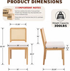 HNY Modern Farmhouse Rattan Dining Chairs Set of 4 Beige Chenille Upholstered Dining Room Chair with Cane Back Mid Century Natural Wood Kitchen Chairs, Boho Accent Wicker Woven Chairs for Living Room