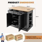 TANGZON Large Kitchen Island, Kitchen Sideboard with Extendable Rubber Wood Worktop, Drawers, Adjustable Shelves & Side Racks, Living Dining Room Cabinet Cupboard (Black Body)