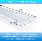 10 PCS Polycarbonate Greenhouse H-Clip Connectors 4ft Length, Fits 0.16’’ & 0.24’’ Twin-Wall Polycarbonate Panels Duty Dust, Rain & Moisture Protection Durable (H-Clip 4' × 1.57’’ × 0.24’’)
