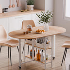 Mondeer Mobile Folding Dining Table, Drop Leaf Table with 2 Open Storage Shelves, Round Edged Design, Small Spaces Dining Room Kitchen (Oak and White) (55 inch)