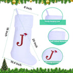 20 Inches Monogram Christmas Stockings with Letters, Large Super Soft Christmas Stockings White Velvet with Super Soft Plush Cuff for Xmas Tree Holiday Fireplace Red Letter J