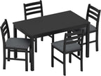 WiberWi Dining Table Set for 4, Solid Wood Kitchen Table and Chairs Set of 4, 43.3” Space-Saving Mid Century Modern Dining Room Table with Upholstered Chairs, Black