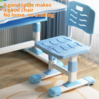 2Pcs Kids Desk and Chair Set,Height Adjustable Children's Writing Desk Set with 40-Degree Tilt-able Reading Stand LED Table Light,Bookstand,Drawer,Ergonomic Table Chair Set Blue