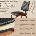 Mid Century Modern Dining Chairs Set of 4, Farmhouse Faux Leather Upholstered Curved Backrest Kitchen Chairs with Walnut Bentwood Frame for Kitchen, Makeup, Desk, Black