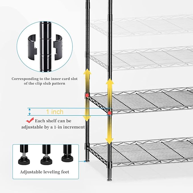 5 Tier Shelves Storage, Wire Shelf Unit, Standing Adjustable Metal Shelves Organizer, Storage Racks for Restaurant Garage Pantry Kitchen Garage23.6" x 13.8" x 59"