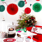 Red Green-White Christmas Party Decorations - 20pcs Mexican Italian Paper Lanterns Fans,Tissue Pom Poms,Honeycomb Balls,Bunting,Birthday Mexico Italy Baby Shower Wedding Decor Burgleda