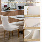 Henf 5 Piece Round Glass Dining Table Set for 4, Modern 47" Round Dining Table & Chair Set Circle Glass Kitchen Table and 4 Velvet Tufted Chairs for Kitchen Dining (Gold Table & Beige Chair)