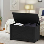 Timberer Storage Chest, Wooden Storage Bench, Entryway Shoes Bench with 2 Safety Hinges, for Living Room, Bedroom, 15.7 x 31.5 x 18.9 Inches, Black