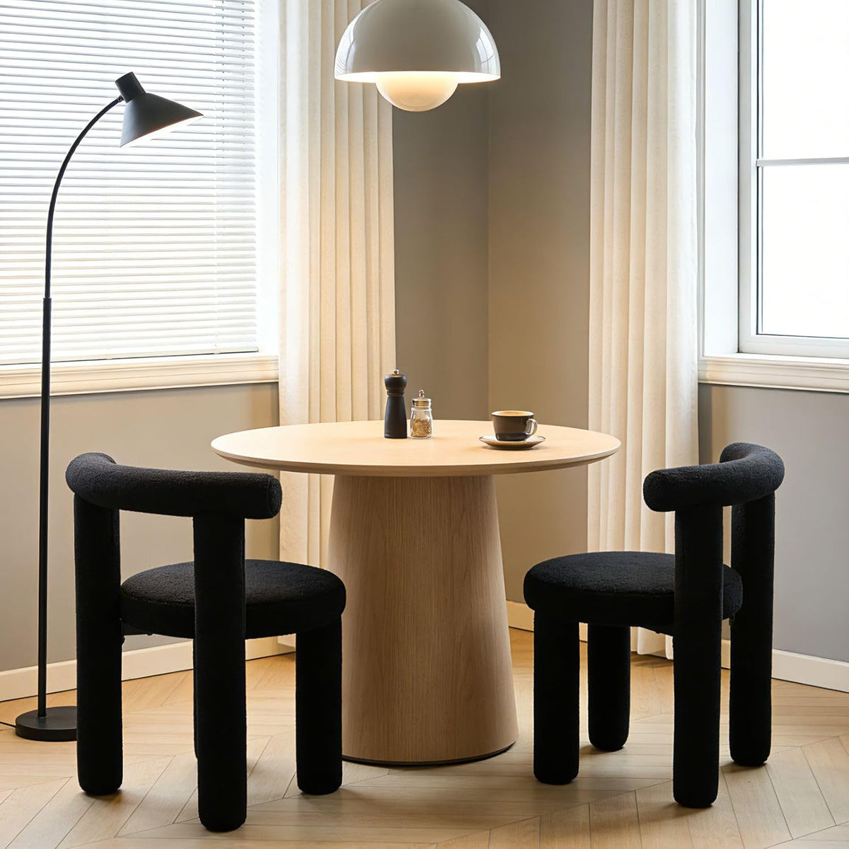 Black Sherpa Dining Chairs Set of 2, Armless Upholstered Boucle Kitchen Chairs with Backs Comfy Accent Side Chair for Living Room, Dining Room, Reception