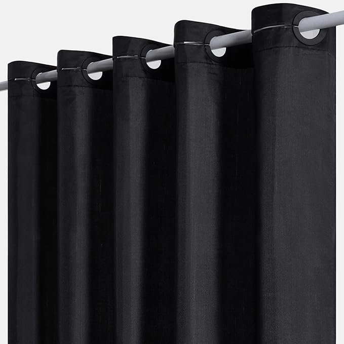 Furlinic No Hooks Needed Black Shower Curtain or Liner,Polyester Fabric Bathroom Curtains with 6 Split Grommets,Waterproof & Machine Washable,Stall Size,48x78 Inch