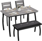 Kitchen Table Set for 4, 4-Piece Dining Table with 2 Chairs and PU Upholstered Bench - Cutting Corner Tabletop Design, Space-Saving Kitchen Furniture for Studio, Restaurant, Gray