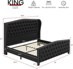 BRELTAM Upholstered King Size Bed Frame Velvet Black Tufted Platform Bed Frame with Wingback Headboard & Footboard, with Deep Button Tufted & Nailhead Wooden Slats Support, No Box Spring Needed